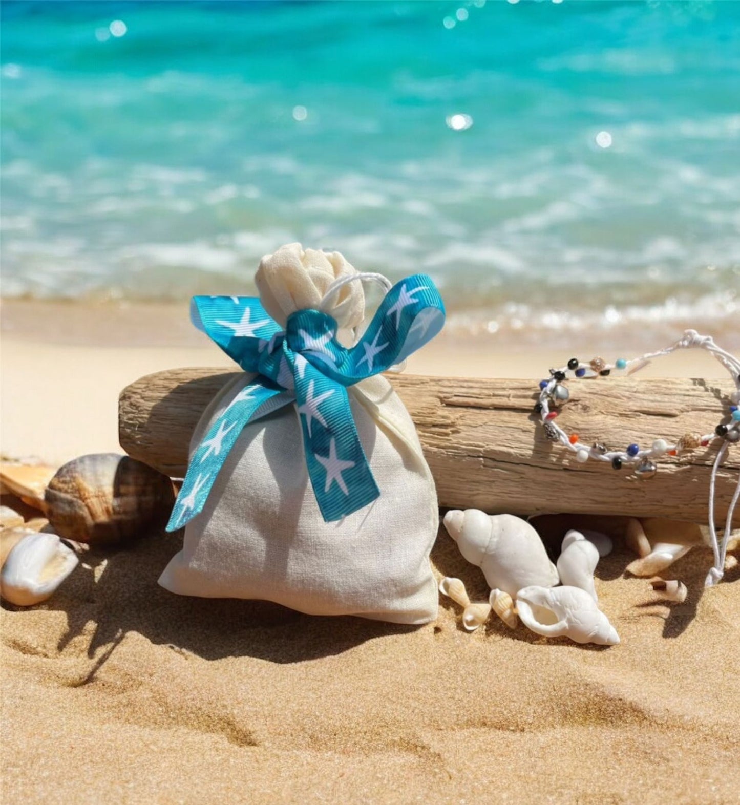 Filled Party Bag - White Beach Anklet with Beads, Bells & Shells