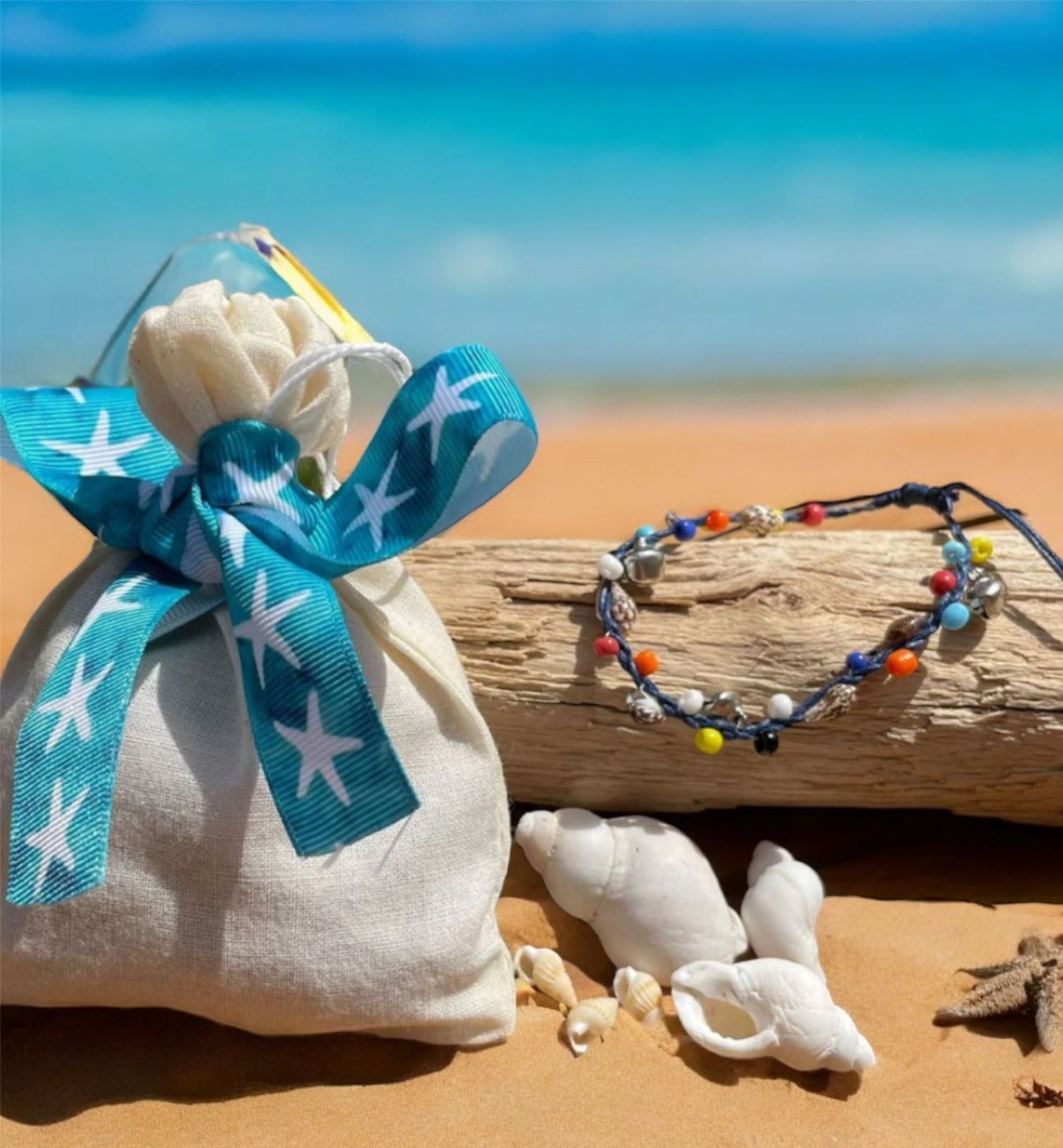 Filled Party Bag - Navy Anklet with Beads, Bells & Shells
