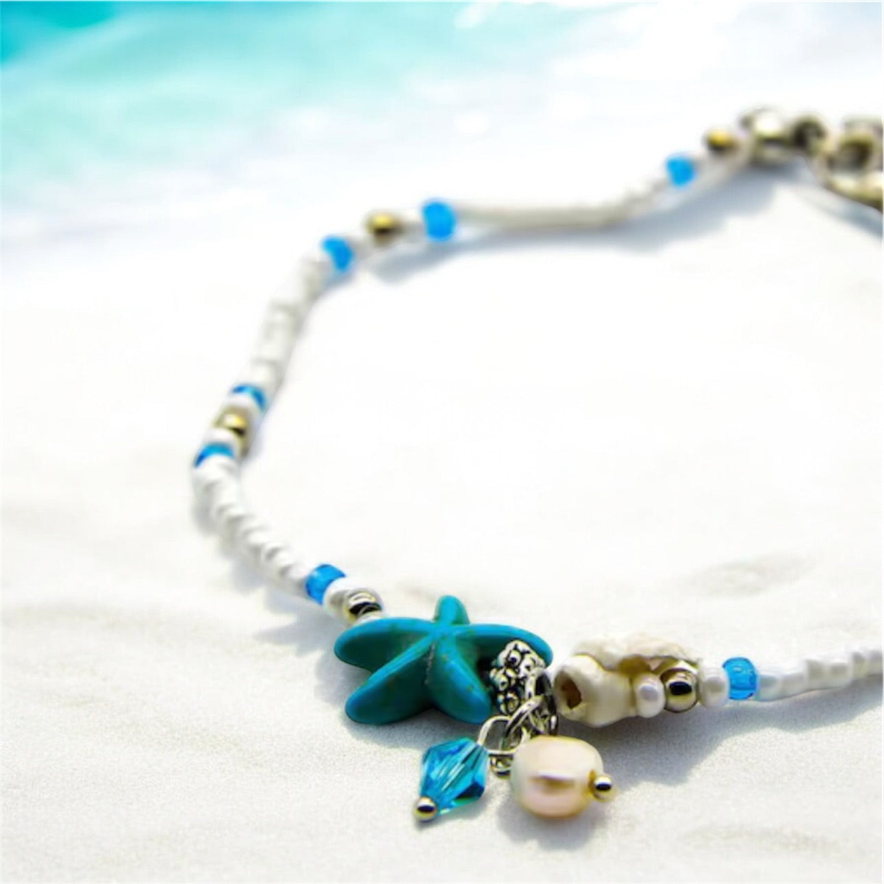 Beaded Blue Starfish Anklet