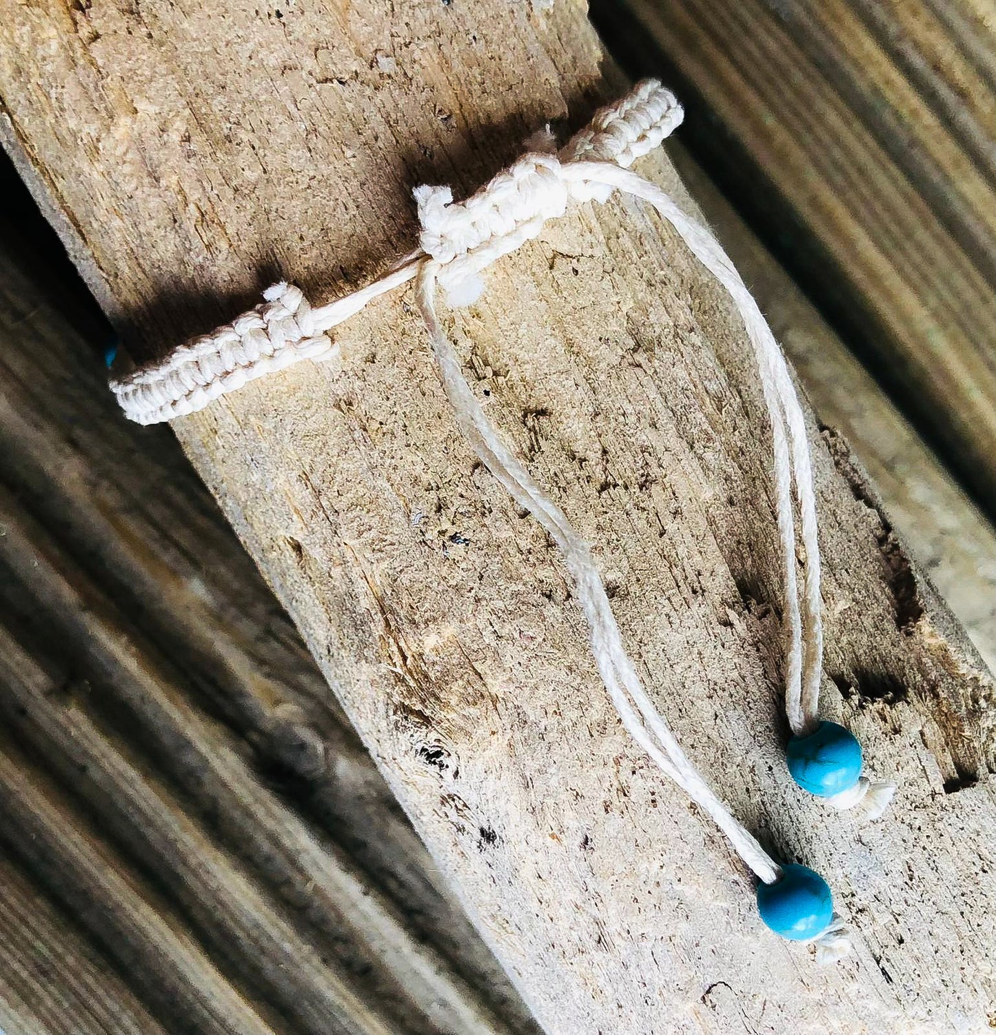 Read of braided beach bracelet showing slip knot