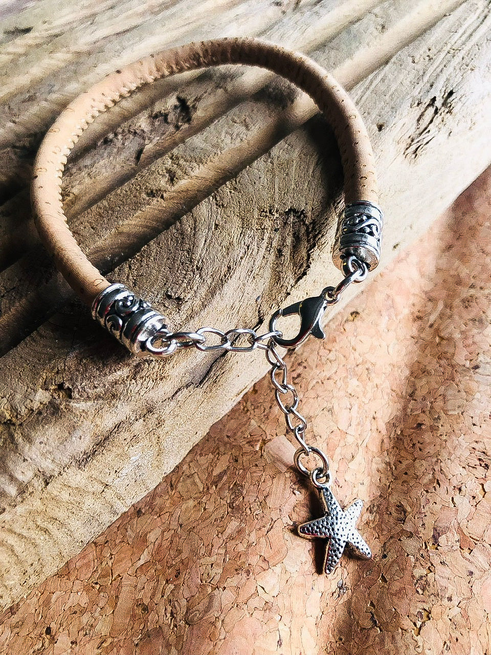 Cork Leather Bracelet with Silver Starfish