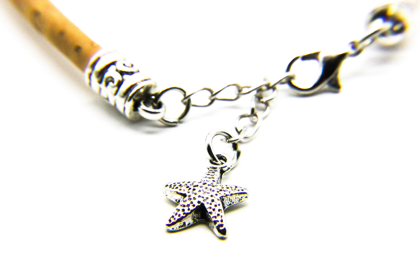 Close-up of silver starfish pendant 