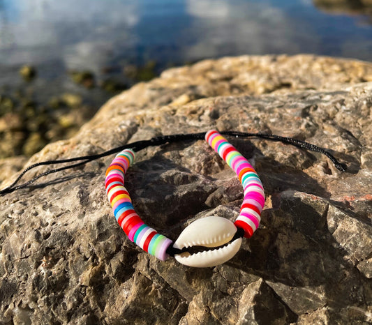 rainbow beach bracelet with cowrie shell