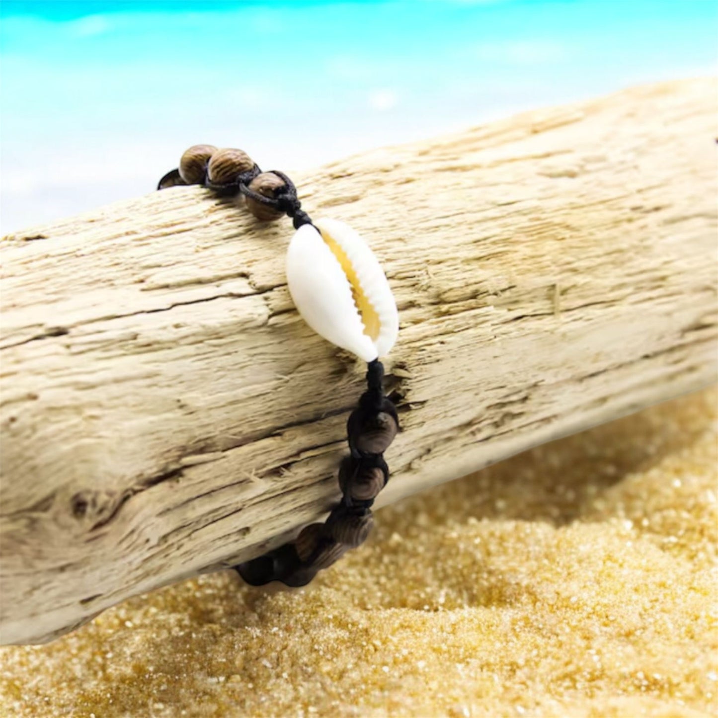 Mirissa - Braided Beach Bracelet with Solid Wood Beads