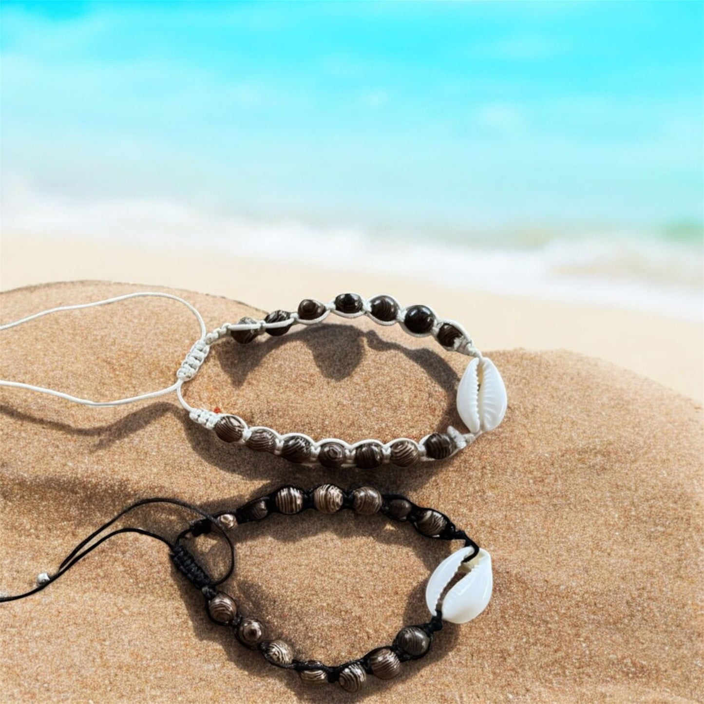 Mirissa - Braided Beach Bracelet with Solid Wood Beads