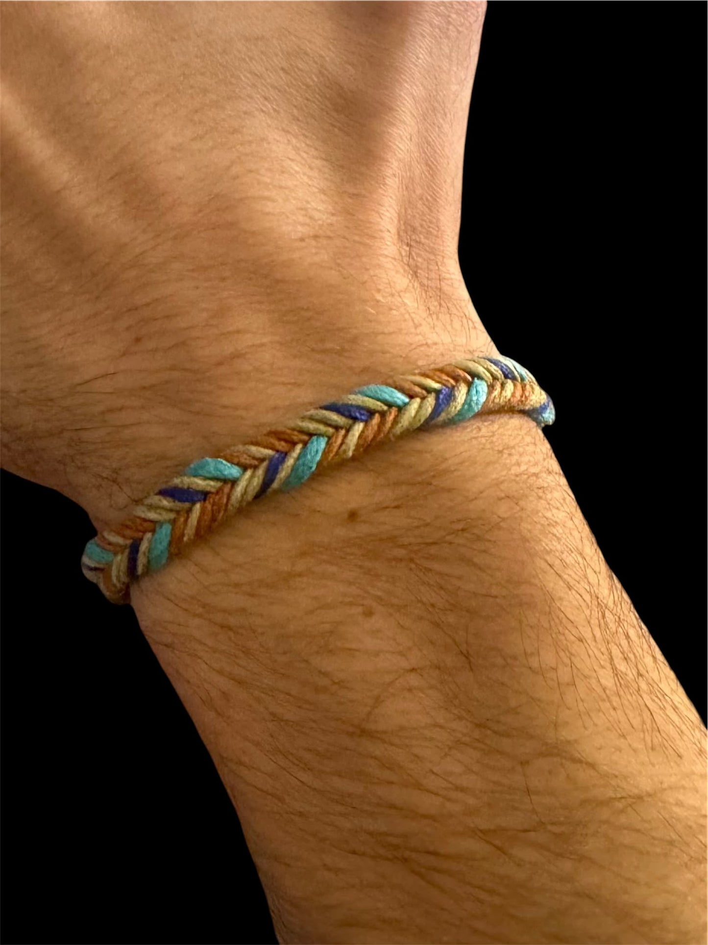 Man's wrist with friendship bracelet