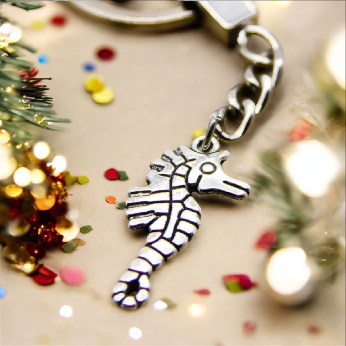 Silver Seahorse Keyring