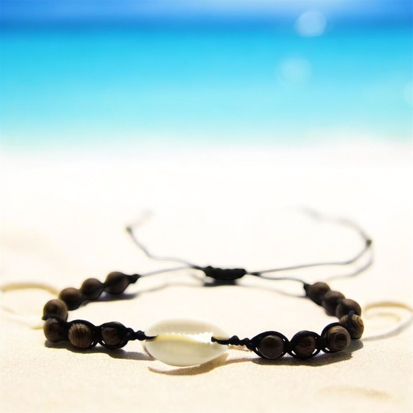 Mirissa - Braided Beach Bracelet with Solid Wood Beads