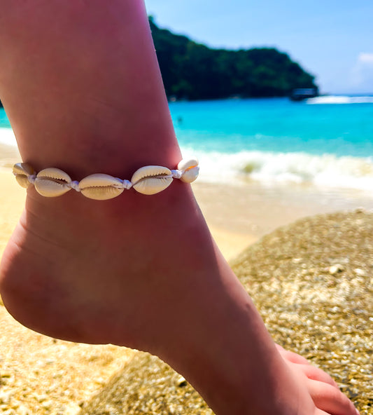 Poipu Beach - White Cowrie Shell Anklet