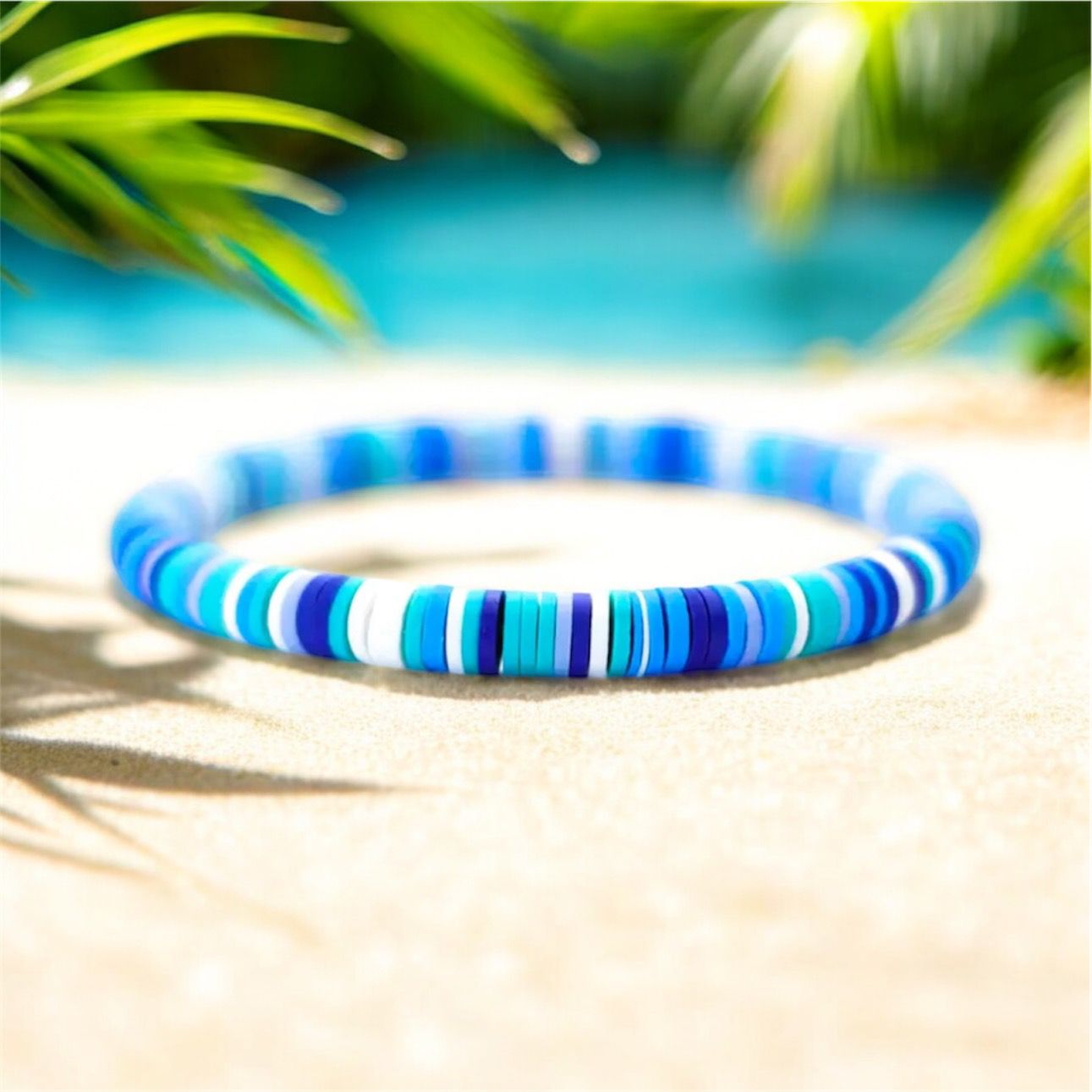 Cirali Beach - Blue, White and Turquoise Stretch Bracelet