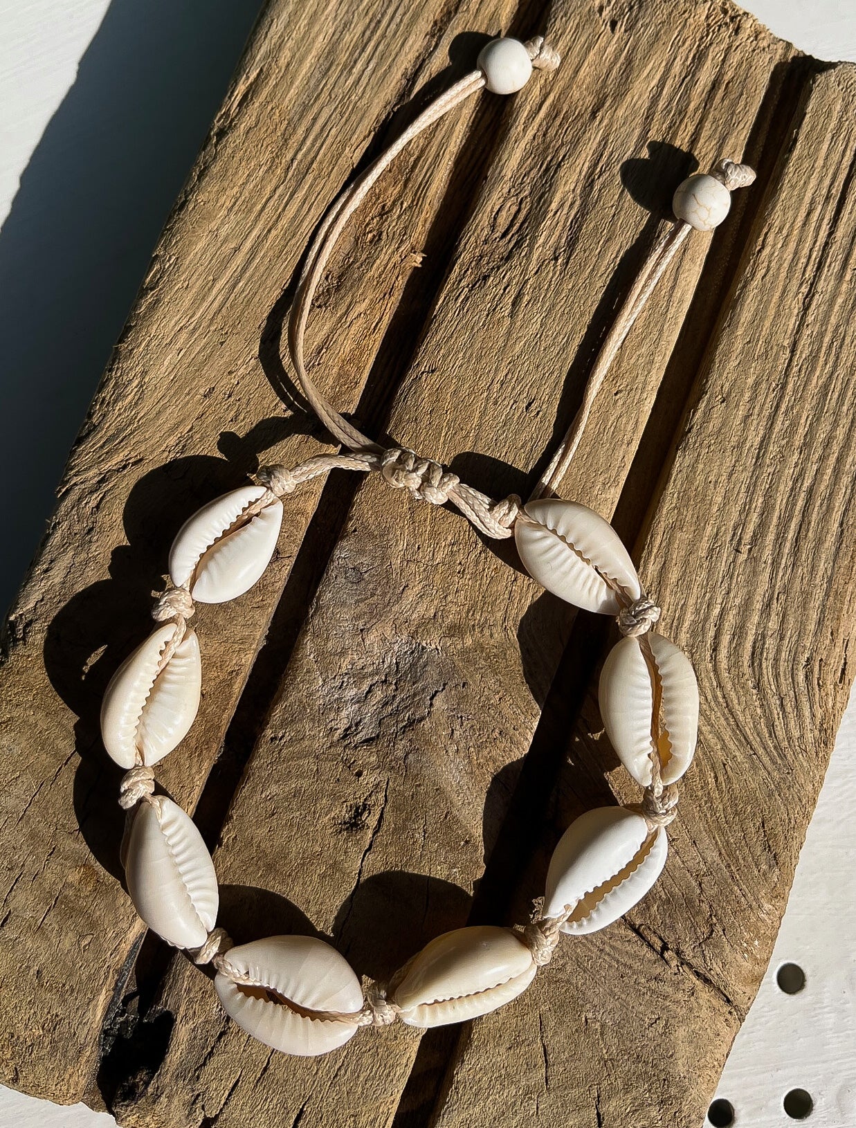 white cowrie shell beach bracelet
