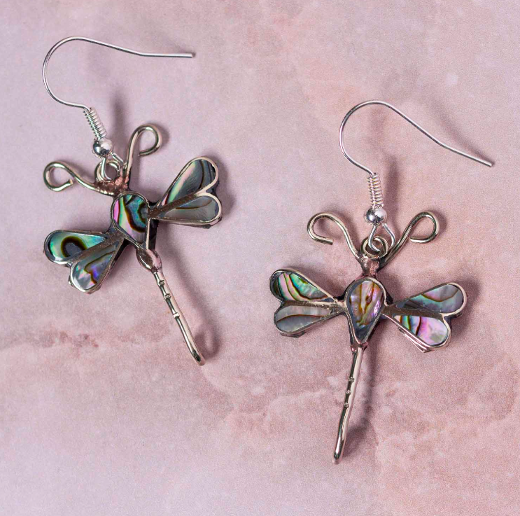 Libelula - Silver Dragonfly Drop Earrings