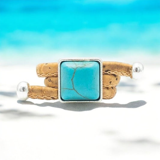 Cork Leather Ring with Turquoise Stone