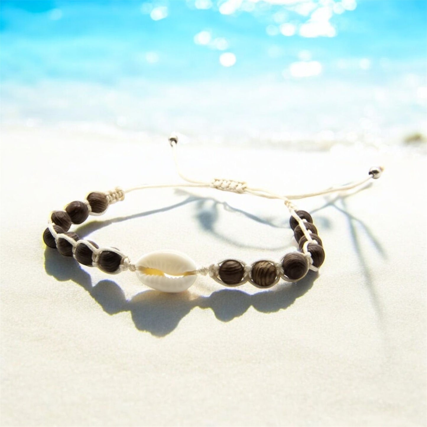 Mirissa - Braided Beach Bracelet with Solid Wood Beads