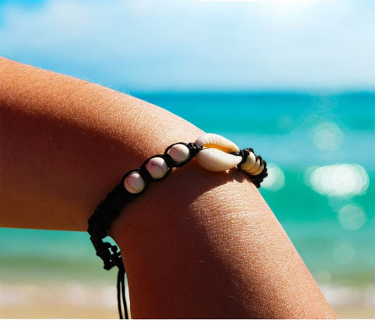 Black Braided Cowrie Surf Bracelet