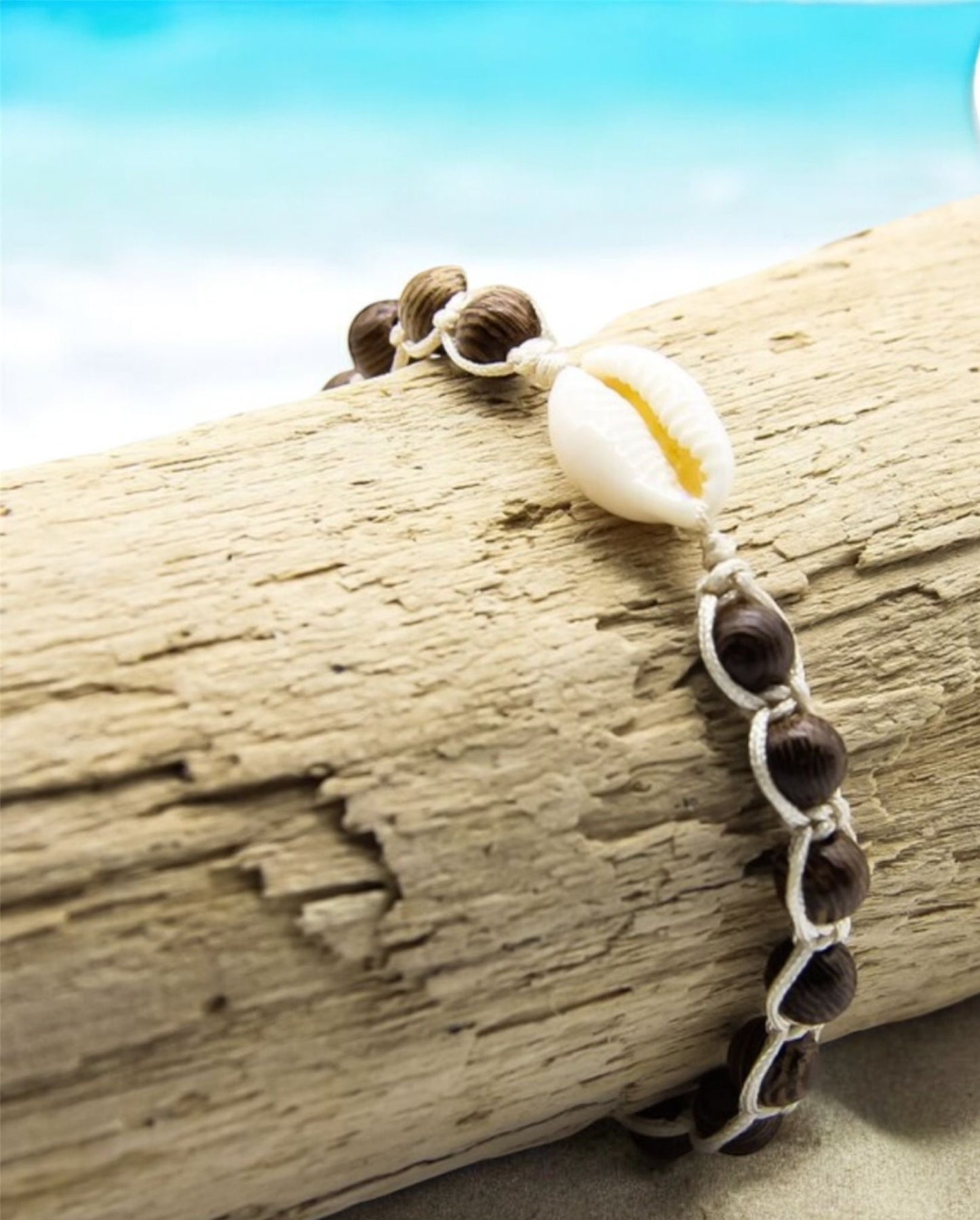 Mirissa - Braided Beach Bracelet with Solid Wood Beads