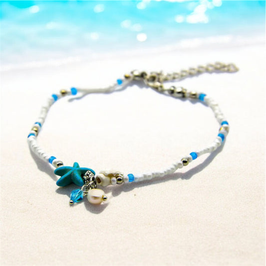 Beaded Blue Starfish Anklet