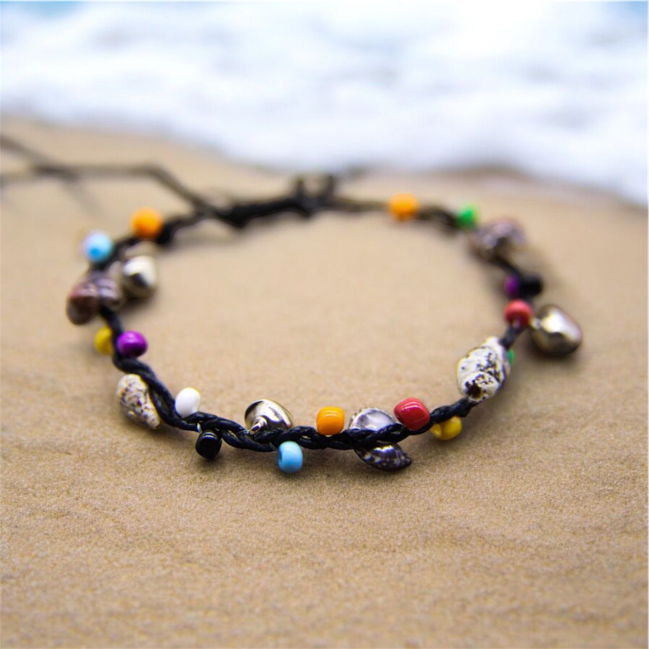 Bali Beach Charm Anklet with Beads, Bells and Shells