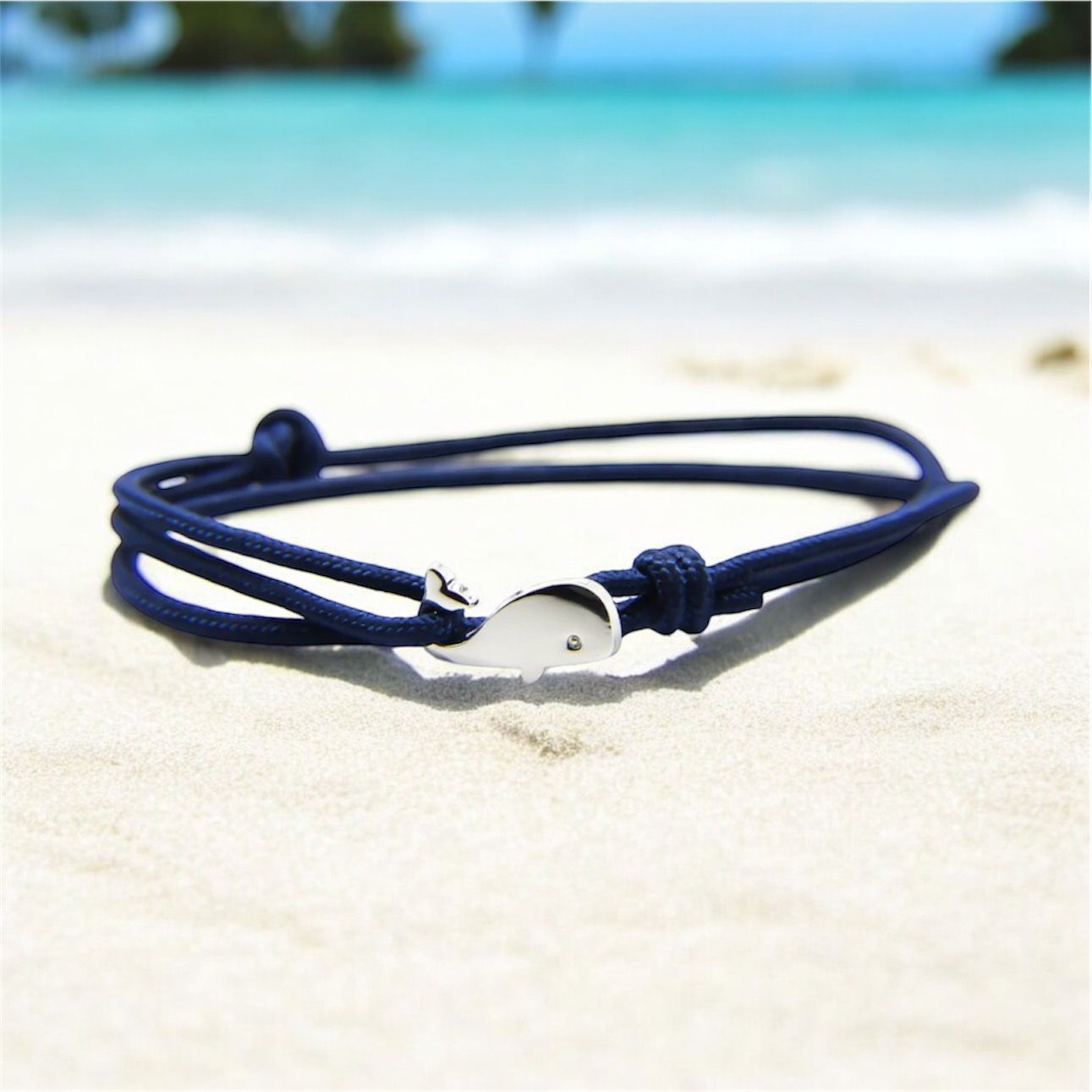 Paracord Wrap Bracelet with Silver Whale - (Deep Sea Blue, Sand or Black)