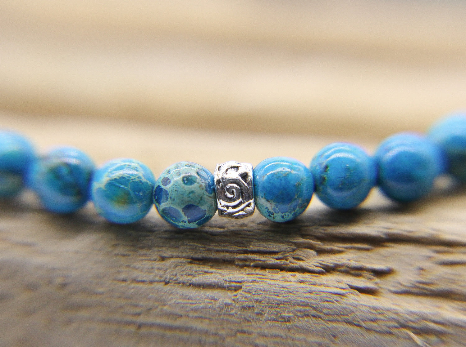 Close up of Silver Spacer | Turquoise Stacking Bracelet | Ben's Beach