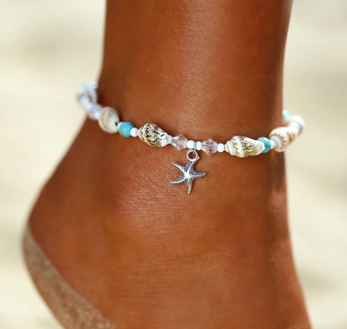 Beach Anklet with Shells, Beads and Starfish