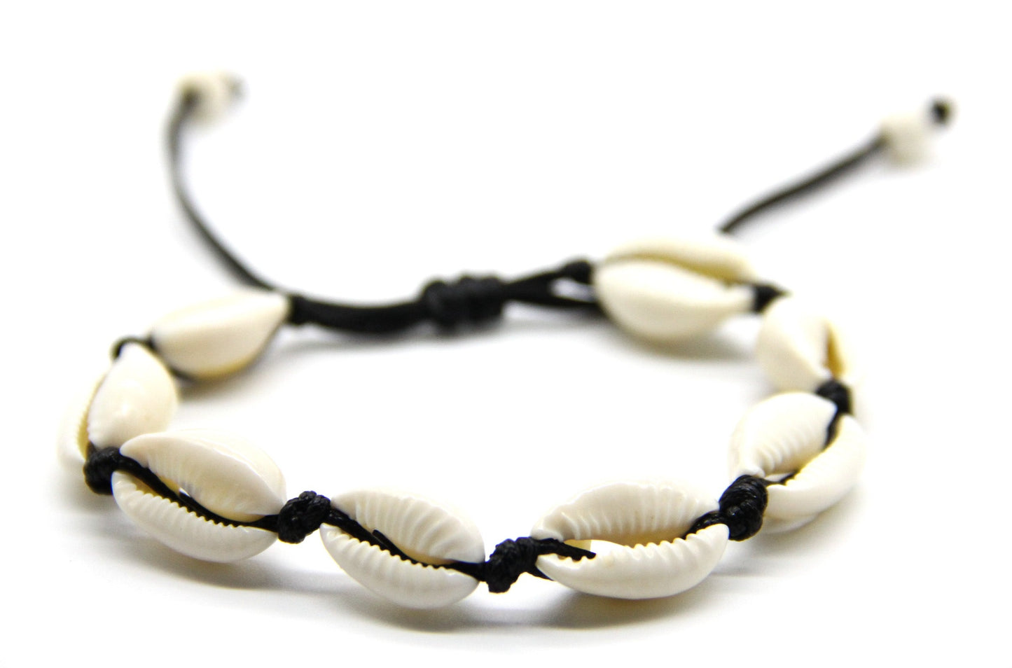 White Cowrie Shell Bracelet on black cord | Ben's Beach 