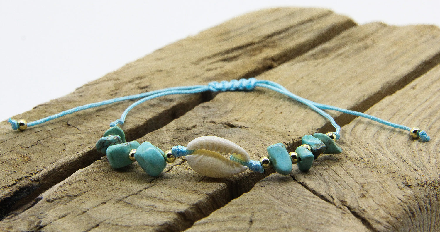 Turquoise Bracelet | Beach Jewellery UK | Turquoise Beads | Cowrie Shell | Ben's Beach