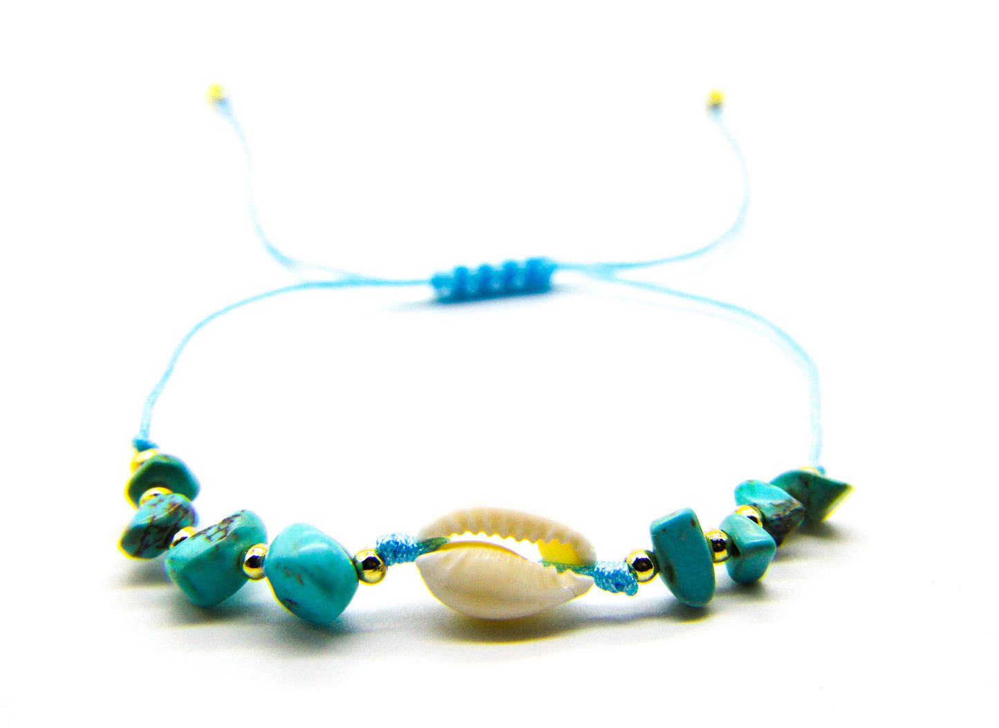 Blue Beach Bracelet | Turquoise Beads | Cowrie Shell | Brass Beads | Beach Jewellery UK | Ben's Beach