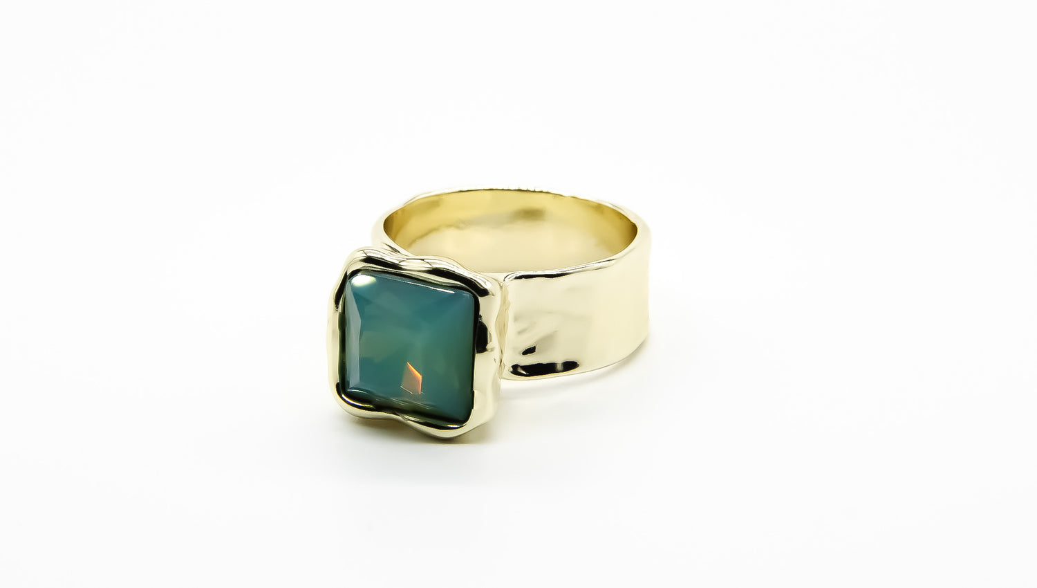 Chunky silver ring with large square green opal stone 