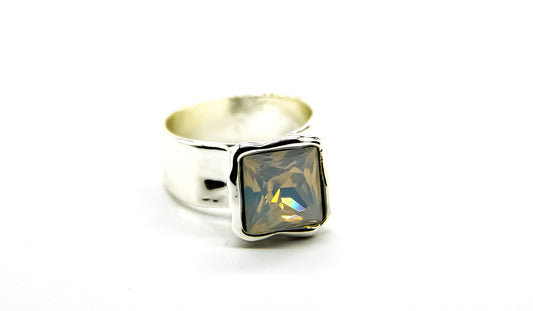 Chunky Silver-Plated ring with white opal stone
