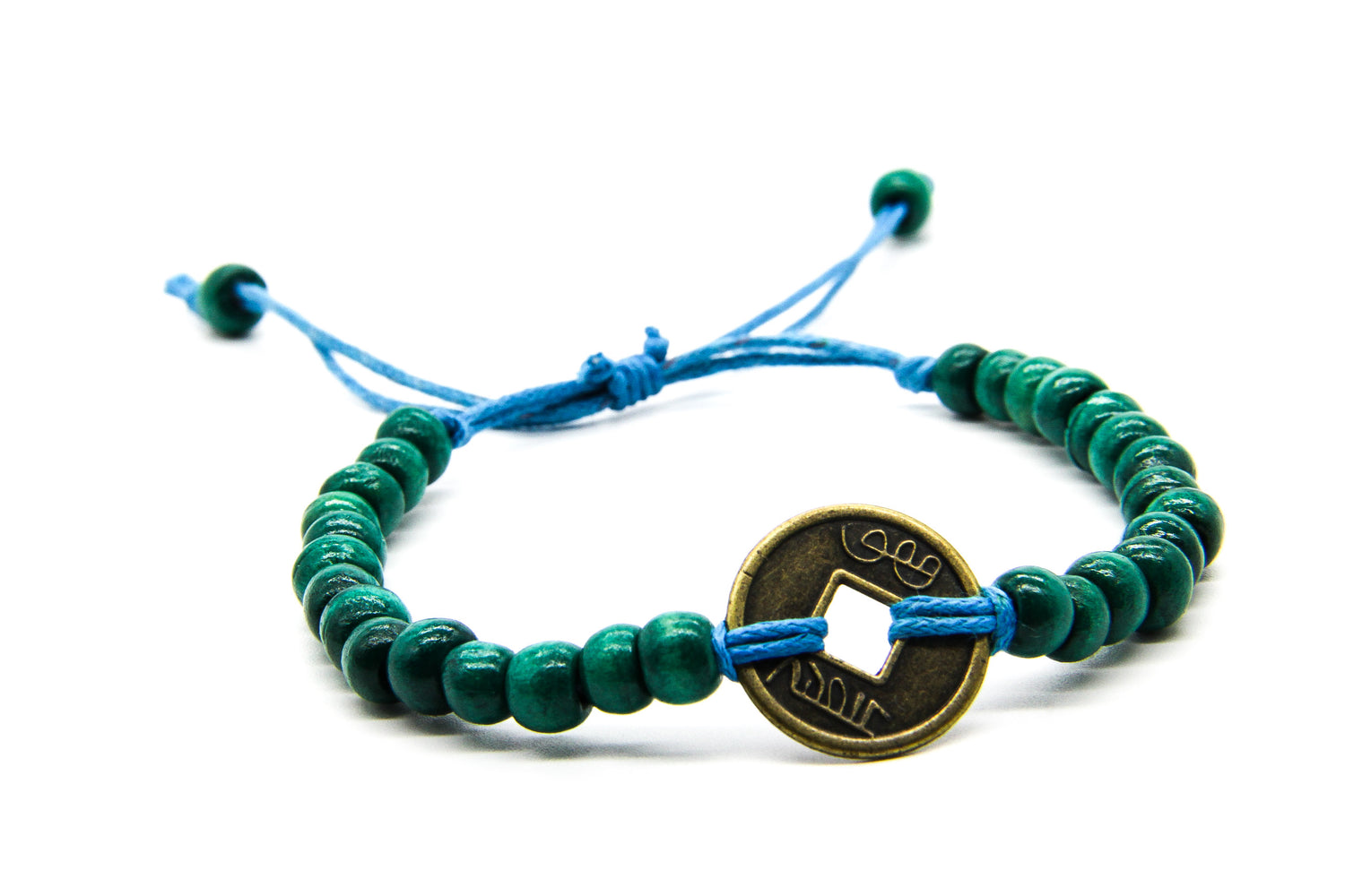 Turquoise Wooden Bead Bracelets | Coin Pendant | Fair Trade Beach Jewellery | Ben's Beach London 