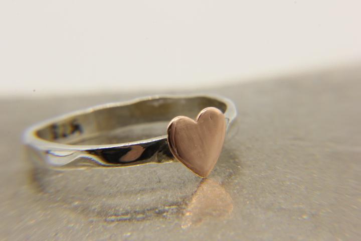 Sterling silver stacking ring with copper heart | Ben's Beach