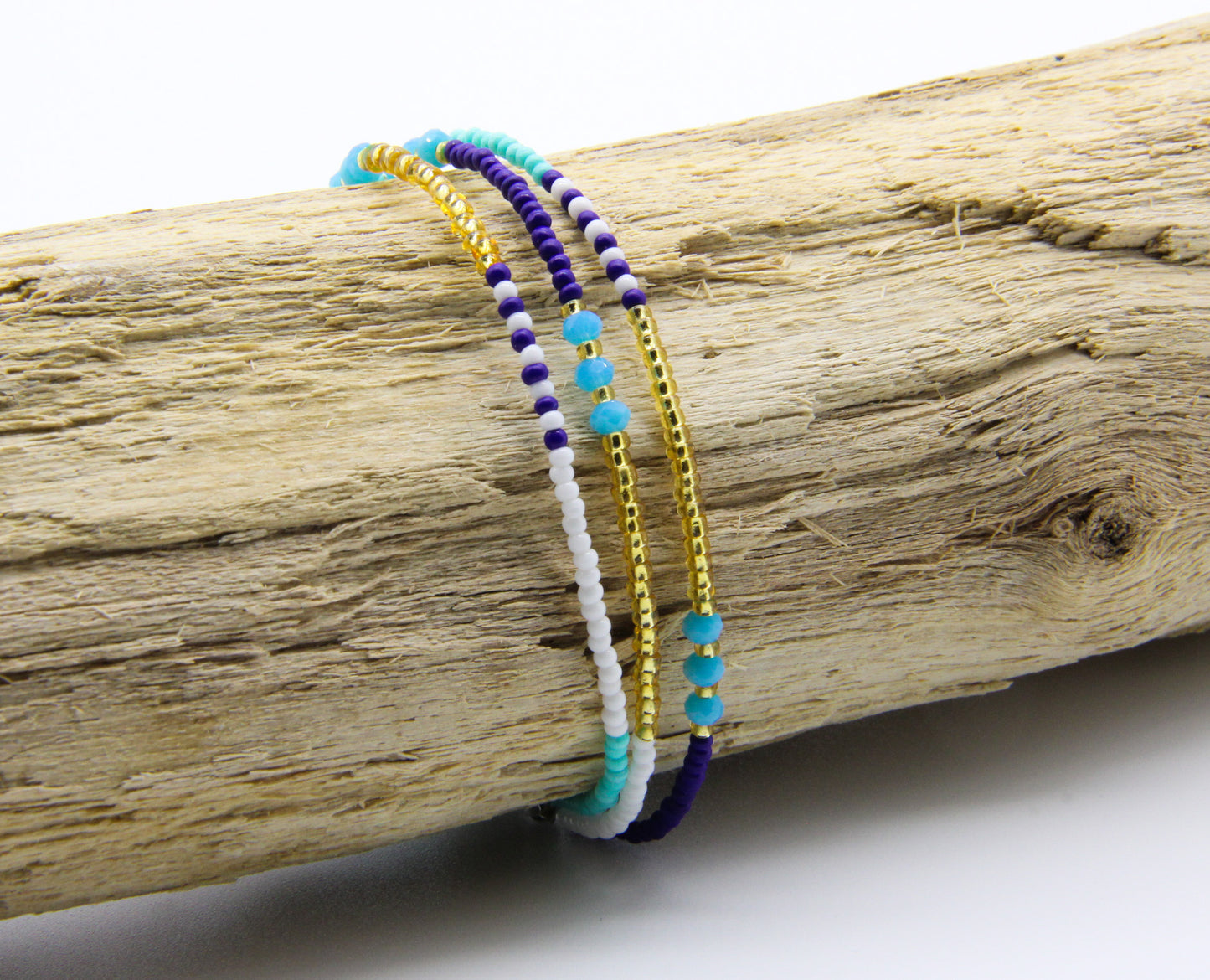 Seed Bead Anklet | Blue and Gold | Ben's Beach