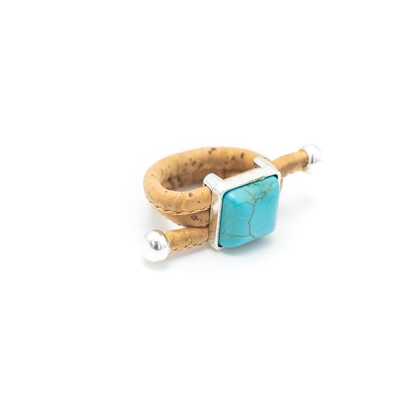 Cork and Silver Ring with Blue Gemstone