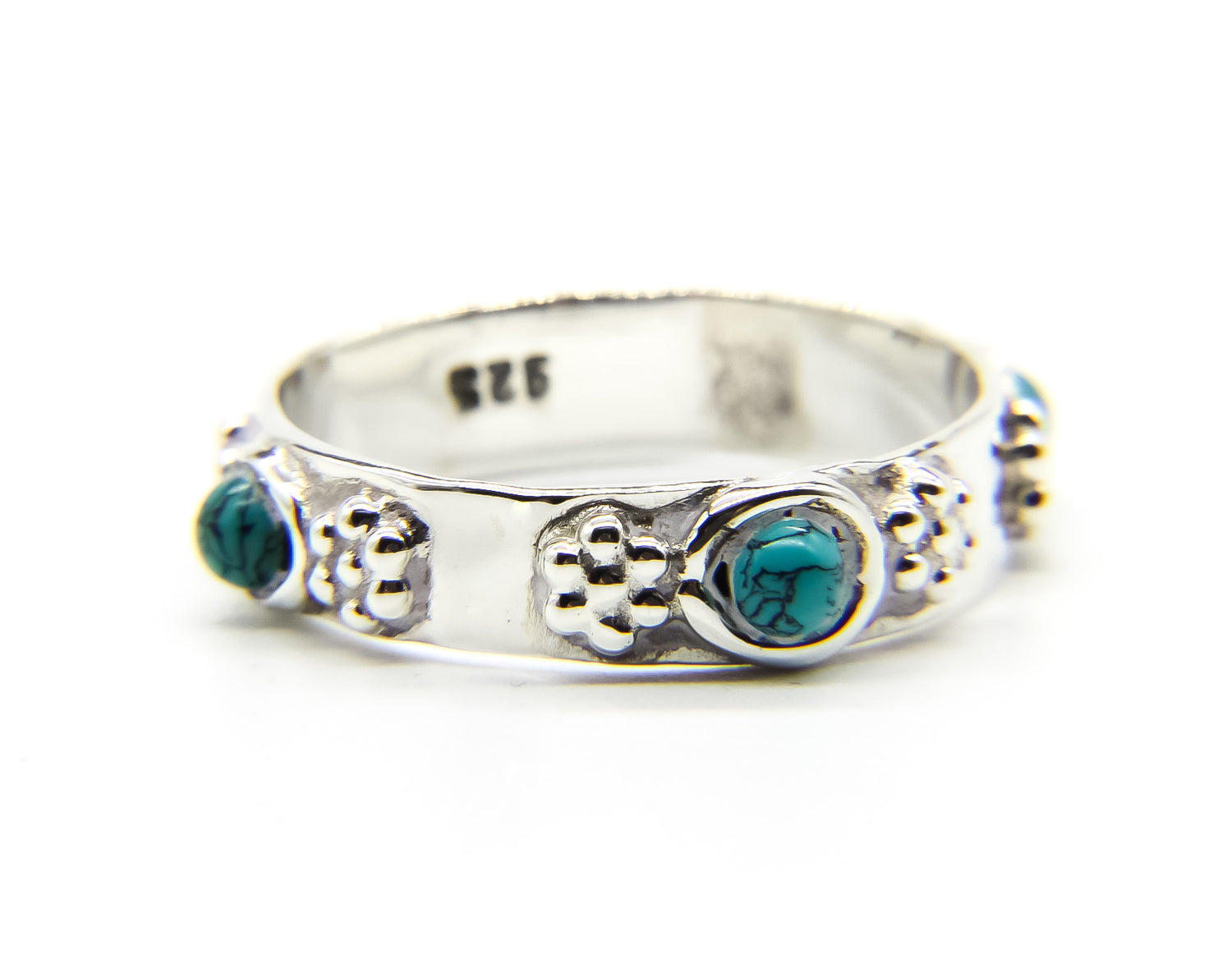 925 Sterling Silver Beach Style Stacking Ring | Turquoise Stones | Ben's Beach 
