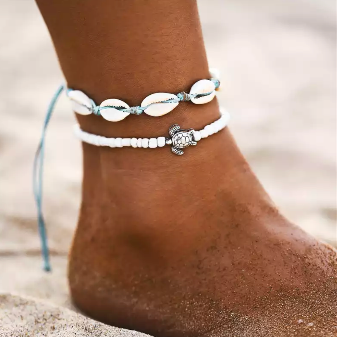 Model wearing beach anklet - Ben's Beach